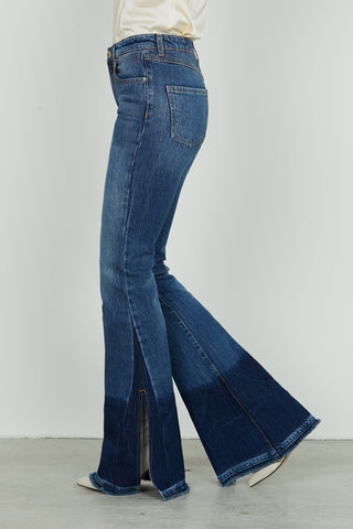 Panta SCHIFFERONE_201 v.media 5ts con strass più spacco più lavaggio f.do den.blue