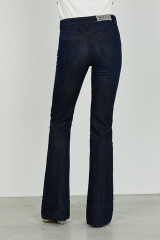 Panta SCHIFFERNERV_200 v.media 5ts con impunture flaire fit denim blue più lurex