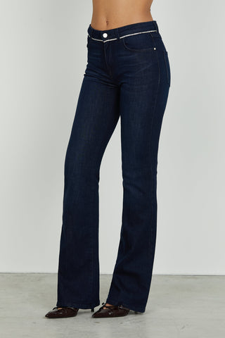 Panta SCHIFFER_29 vita media 5 ts con piping strass flaire fit denim blue