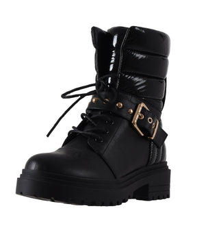 Anfibi TONGS con stringhe più cinturino più bordo effetto trapunta ecopelle