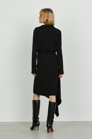 Abito IPSUM midi manica lunga con spacchetto scollo a v con colletto più catena logo asimmetric