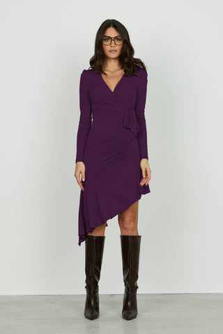 Abito ELITS midi manica lunga scollo incrocio con fusciacca più pieghe asimmetrico