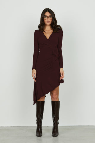 Abito ELITS midi manica lunga scollo incrocio con fusciacca più pieghe asimmetrico