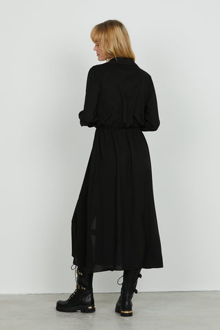 Abito NEGO midi manica lunga sc.incrocio più tasche più elastico più gonna portafoglio