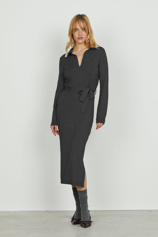 Abito MAUI corto manica lunga scollo v con colletto più applicazione strass più cintura