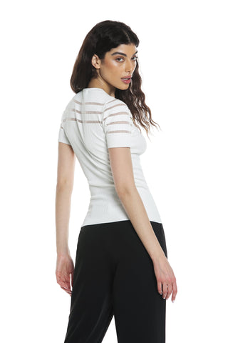 Maglia BURITE mezza manica con righe rete lurex più bottoni più taglio effetto raglan