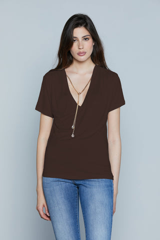 T-Shirt REUS M/M Scollo V con Collana più Logo più Cabochon