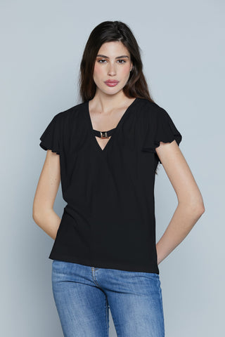 T-Shirt MANRESA M/M Georgette Scollo V con Passante Logo