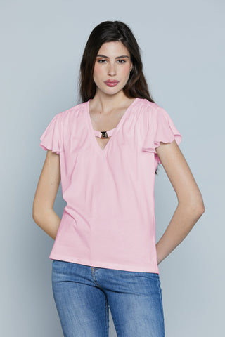 T-Shirt MANRESA M/M Georgette Scollo V con Passante Logo