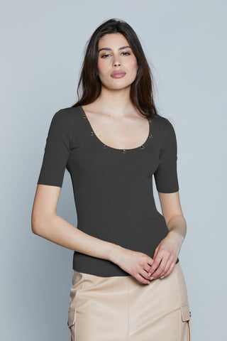 Maglia CUENCA M/M Scollo Madonna con Bottoncini Costina