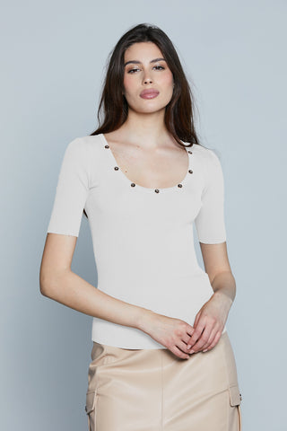 Maglia CUENCA M/M Scollo Madonna con Bottoncini Costina