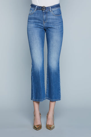 Jeans LACORUNA Vita Alta Cropped con Cintura più Fibbia Logo 5Ts Denim