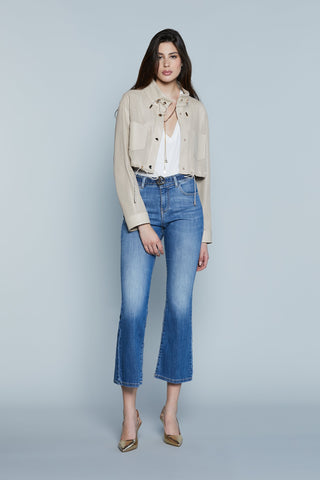 Jeans LACORUNA Vita Alta Cropped con Cintura più Fibbia Logo 5Ts Denim
