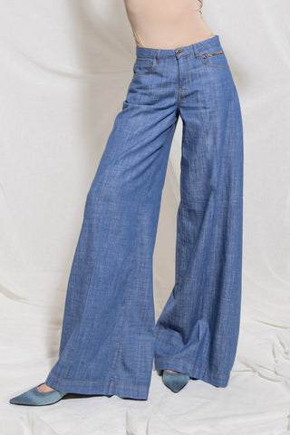 Jeans LINDA_222 Vita Media con Catena Logo 5 Ts Wild Fit Denim Slub