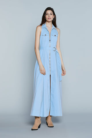 Abito LUNGU Lungo S/M Chemisier con Zip più Tasche più Cintura più Spacco