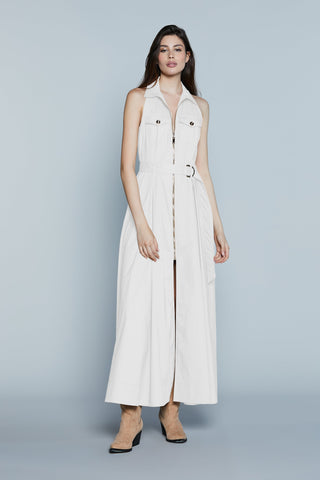 Abito LUNGU Lungo S/M Chemisier con Zip più Tasche più Cintura più Spacco