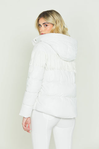 Piumino ARKAB_PRIOR manica lunga asimmetrico con capp. Più frange più coulisse ecopelle