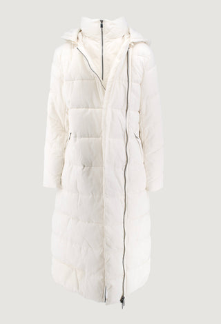 Piumino SACHIKO lungo manica lunga con cappuccio più zip più cintura in ecopelle