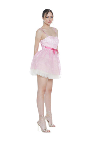 Abito OKAB corto tulle fiori più cintura fiocco