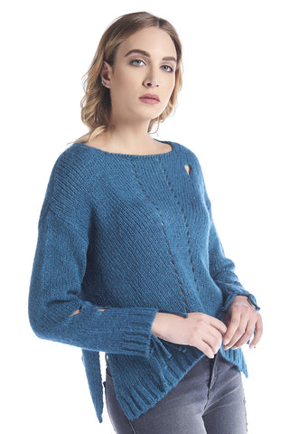 Maglia traforata con frange strass e spacchi laterali, relish fashion moda, abbigliamento femminile