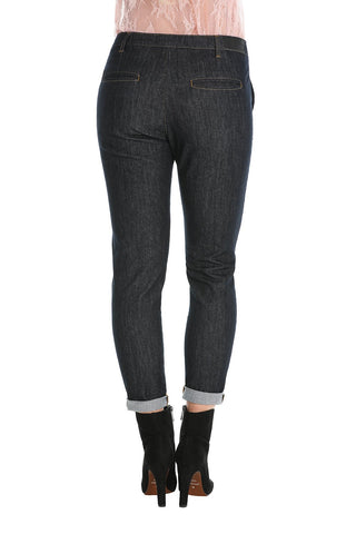 Pantalone jeans con tsche francesi blue scuro, relish fashion moda, abbigliamento femminile