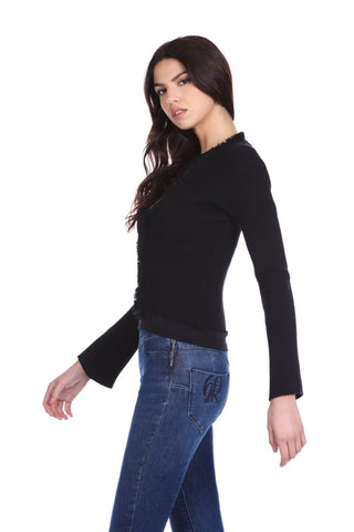 Cardigan WAZ corto manica lunga costina con profili georgette