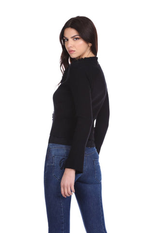 Cardigan WAZ corto manica lunga costina con profili georgette