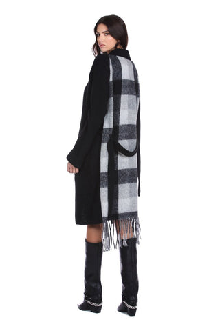Cardigan LUSENFY lungo manica lunga con tessuto quadri schiena più tasche