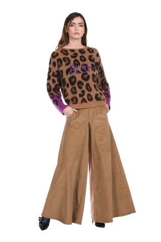 Pantalone TUTALA vita alta gamba ampia con tasche francesi velluto mille righe