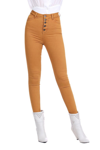 Pantalone COLLI_COLOR vita alta con bottoni 5ts più ricamo logo