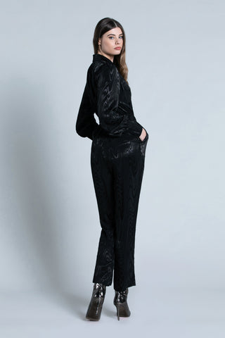 Jumpsuit KAI lunga manica lunga collo camicia con zip più tasche arriccio più dett.Cintura vita