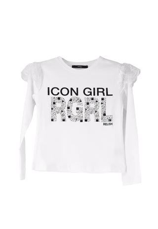 T-shirt VIRGO con gala pizzo più stampa più scritta borchie