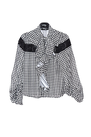Blusa JURYY per bambina manica lunga Sbuffo più Fiocco più Gale più Inserti Pizzo Fantasia Pied De Poule