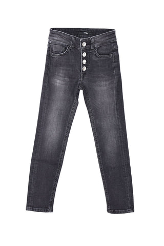 Panta COLLINA_BLACK per bambina Vita Alta Bottoni Denim Black