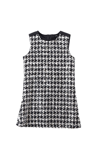 Abito OPIUT per bambina  Corto S/M Spall.Ecopelle Fantasia Pied De Poule Paillettes