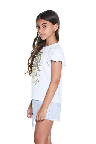 T-shirt RR mezza manica gale più arricci più stampa glitter rr più  borchie più perle