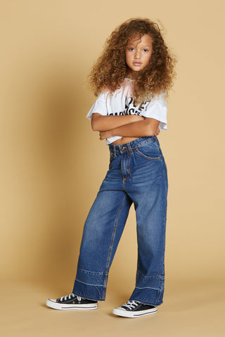 Panta PLEIONE 1 bott.5 ts.wide leg a contrasto denim