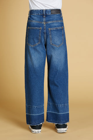 Panta PLEIONE 1 bott.5 ts.wide leg a contrasto denim
