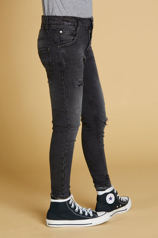 Panta WEZEN 1 bott.5ts.skinny fit con strappi denim black