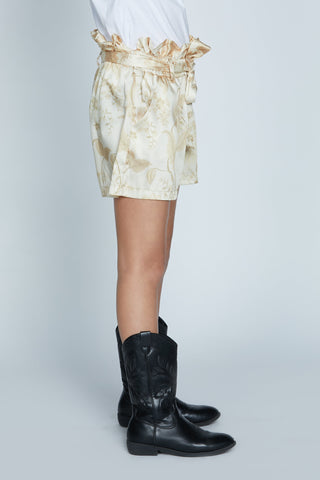 Short ZINNIA con cintura più arricci gale fantasia fiori damascata