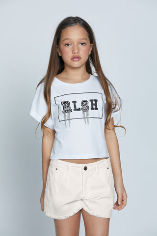 T-shirt MEGU mezza manica con risvolto più stampa rlsh più strass più catene pendenti