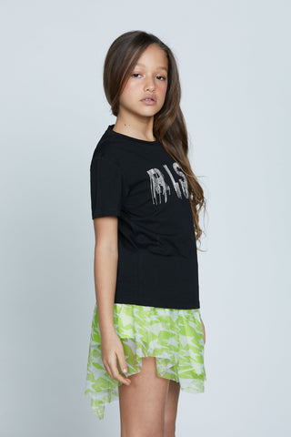 T-shirt EMIKO mezza manica con scritta rlsh strass più catene pendenti