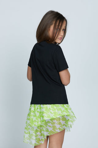 T-shirt EMIKO mezza manica con scritta rlsh strass più catene pendenti