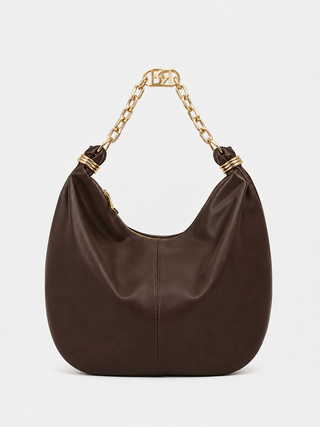 Borsa EMIKOS mezza luna con manico catena logo più anelli più zip ecopelle