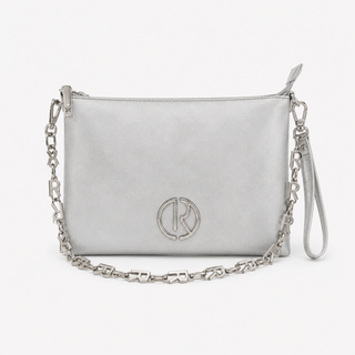 Pochette KAORIL con manico più catena logo più zip ecopelle metallizzata