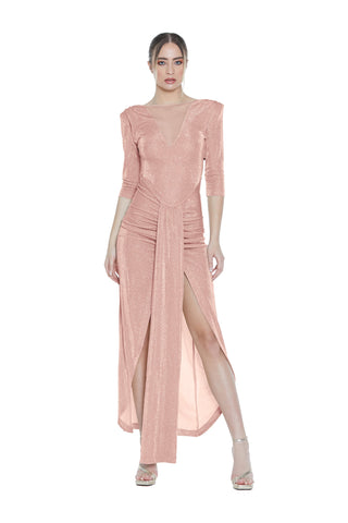 Abito GHERAD lungo man.3/4 con tulle più pannello davanti più arricci più catena glitter