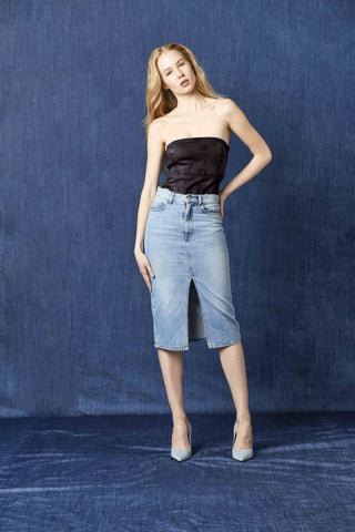 Gonna KHRISTY_2 longuette 5tasche  con spacco denim blue