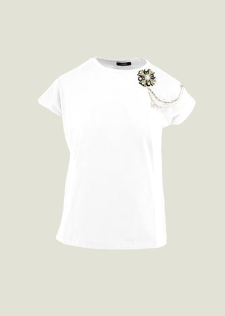 T-shirt NICETO mezza manica con spilla più collana più strass