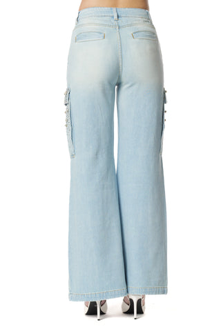 Jeans PATZY_20 V.Medio-Bassa con Tasconi più Patte con Pietre Lav.Bleach Denim