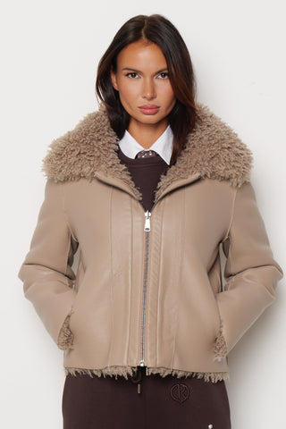 Pelliccia LOCIM eco manica lunga con inserti ecopelle più zip